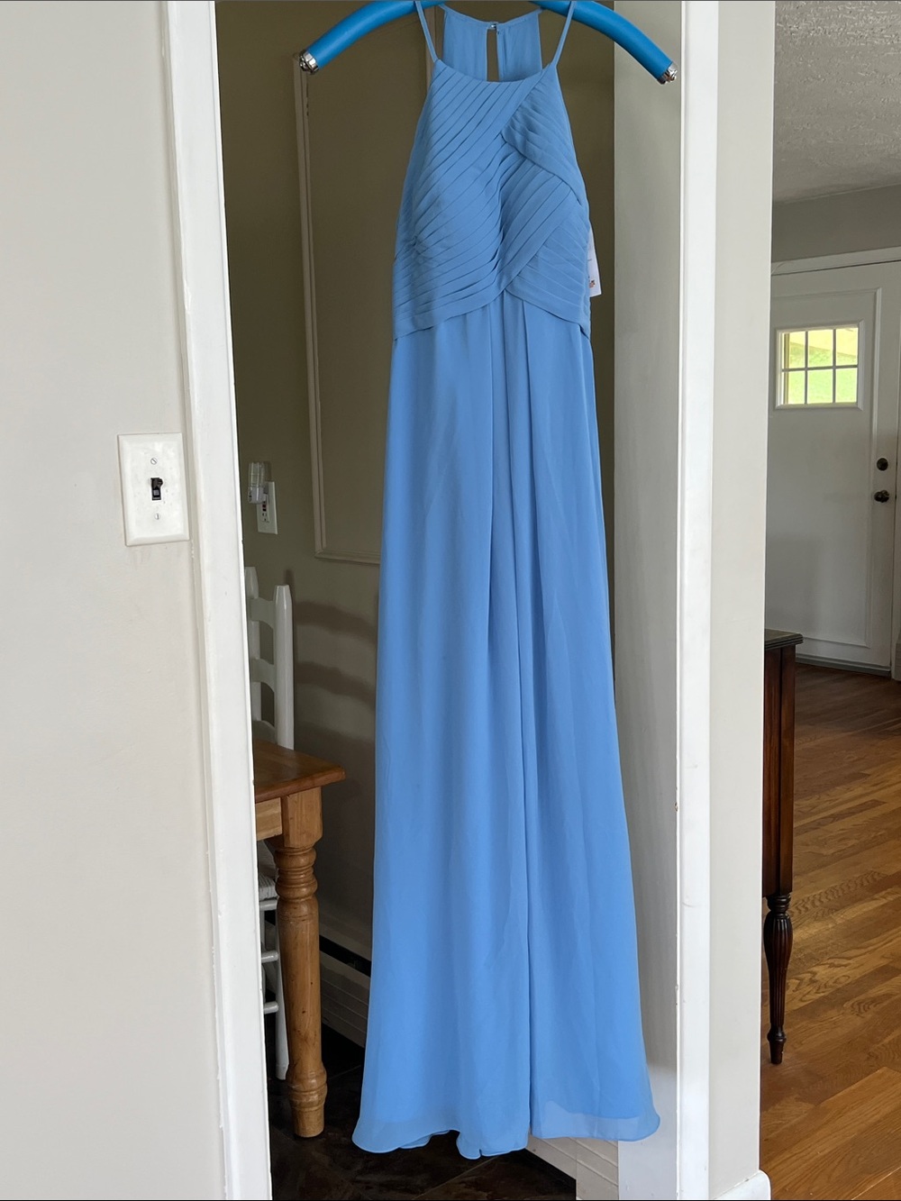 AW Bridal Sky Blue Halter Bridesmaid Dress Size 6 Pleated Formal Gown